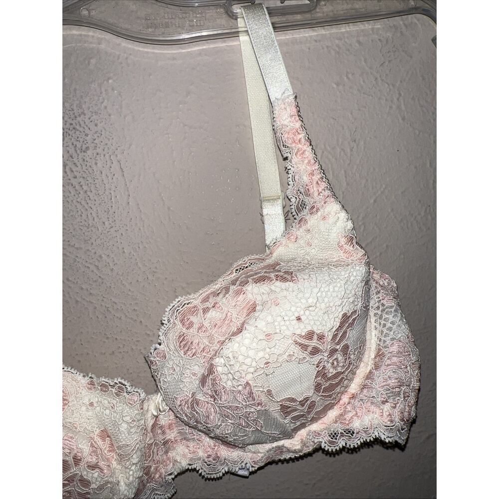 Vintage 90s Victoria's Secret Bra 32C Cream Pink Lace Removable Pads Push Up VS - Picture 7 of 13